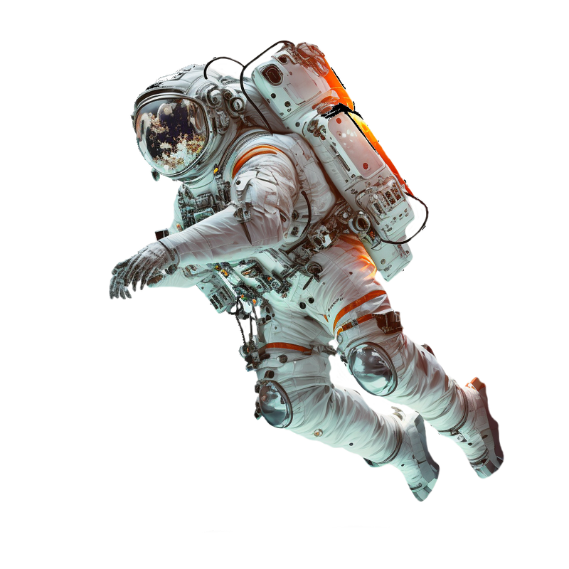 A floating astronaut in a space suit